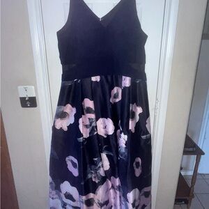 Xscape Black and Pink Floral Maxi Dress